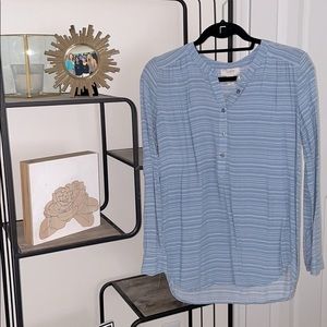 Long sleeve baby blue and white stripped shirt